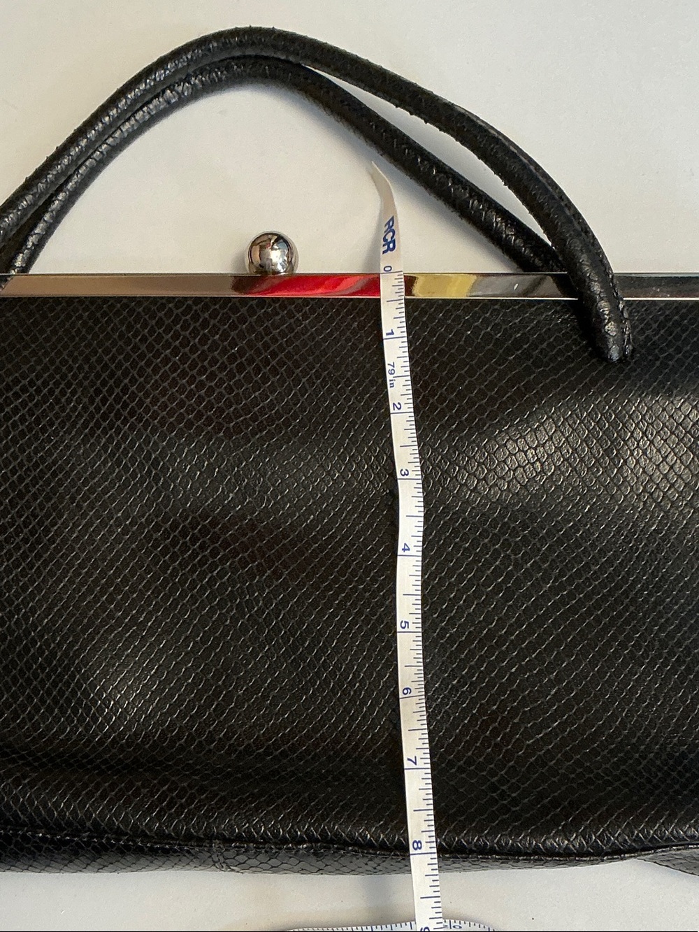 2404 -BANANA REPUBLIC Black Snakeskin Embossed Leather Framed Satchel Bag - Vint - Picture 11 of 16